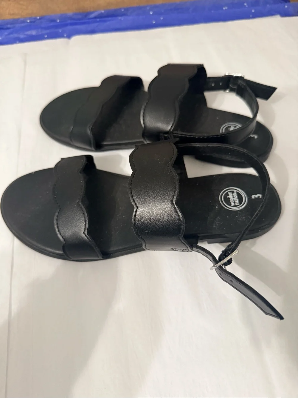 Wonder Nation Girls Black Scalloped Dress Sandals Size 3 NWOB